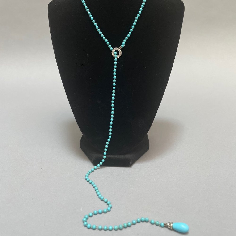 Ross & Simon Turquoise Beads with Diamonds White Gold Lariat Necklace